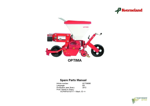 Kverneland OPTIMA Precision drills Pneumatic 2012 EN Sn 10777 Parts Manual Catalog Pdf Download
