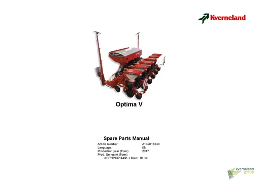 Kverneland OPTIMA V Precision drills Pneumatic 2017 Parts Manual Catalog Pdf Download