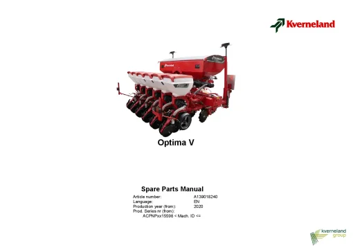 Kverneland OPTIMA V Precision drills Pneumatic 2020 Parts Manual Catalog Pdf Download