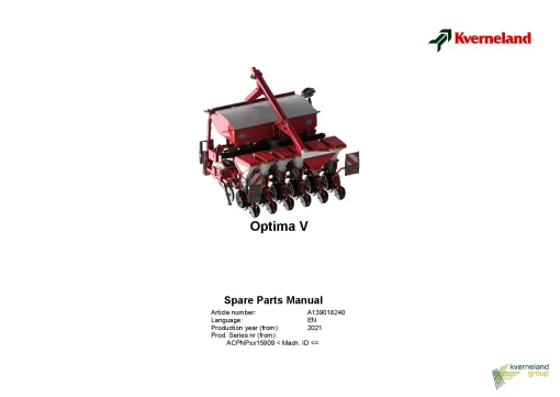 Kverneland OPTIMA V Precision drills Pneumatic 2021 Parts Manual Catalog Pdf Download