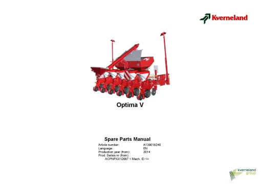 Kverneland OPtima V Precision drills Pneumatic 2014 Parts Manual Catalog Pdf Download