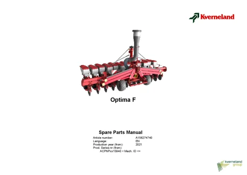 Kverneland Optima F Precision drills Pneumatic 2021 Parts Manual Catalog Pdf Download