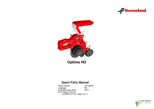 Kverneland Optima HD Precision drills Pneumatic 2013 Parts Manual Catalog Pdf Download