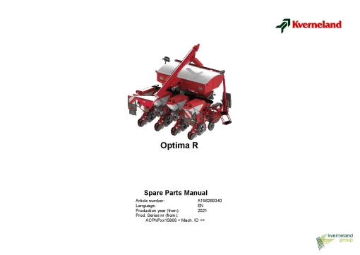 Kverneland Optima R Precision drills Pneumatic 2021 Parts Manual Catalog Pdf Download