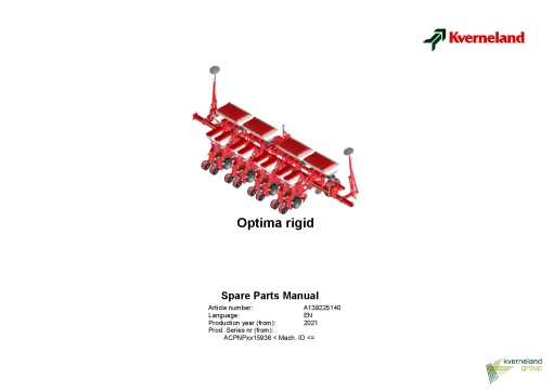 Kverneland Optima Rigid Precision drills Pneumatic 2021 Sn 15936 Parts Manual Catalog Pdf Download