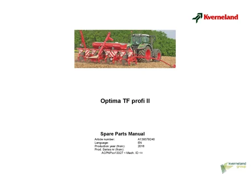 Kverneland Optima TF Profi II Precision drills Pneumatic 2016 Sn 13327 Parts Manual Catalog Pdf Download