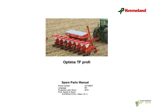 Kverneland Optima TF Profi Precision drills Pneumatic 2015 Parts Manual Catalog Pdf Download