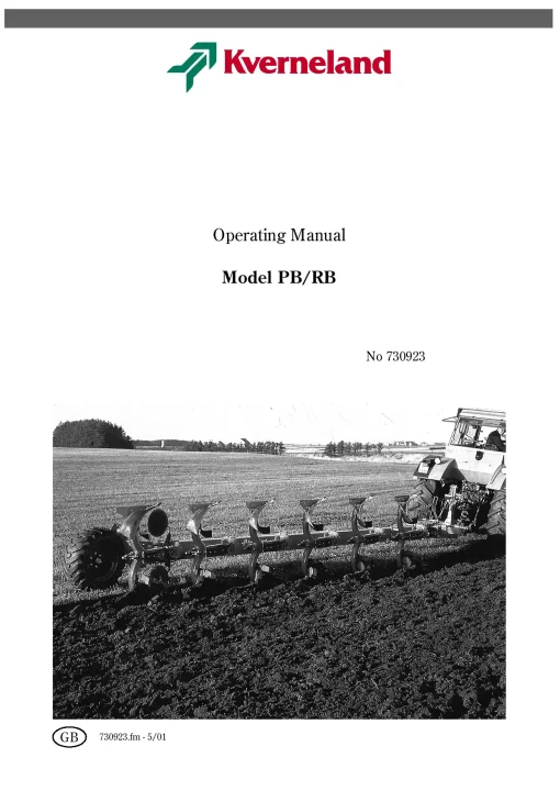 Kverneland PB-RB Ploughs Reversible Semi-mounted 2001 Operation Maintenance Manual PDF download