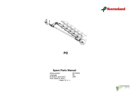 Kverneland PD Ploughs Reversible Semi-mounted 2007 Parts Manual Catalog Pdf Download