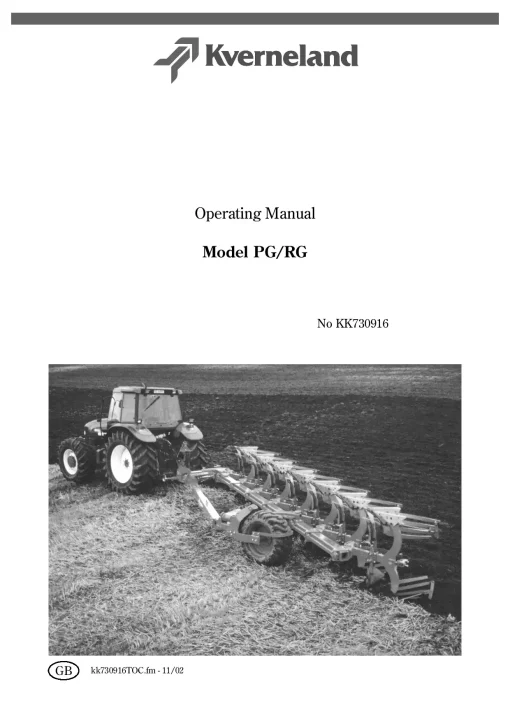 Kverneland PG -RG Ploughs Reversible Semi-mounted 2002 Operation Maintenance Manual PDF download