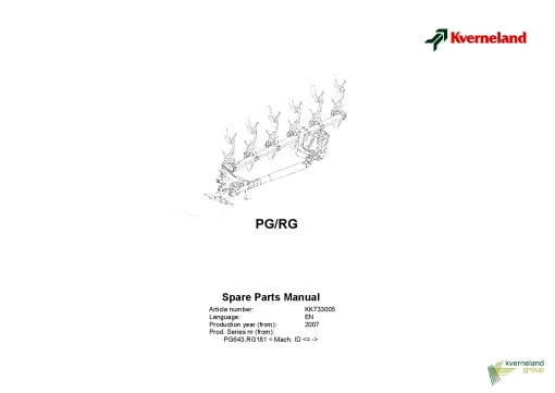Kverneland PG -RG Ploughs Reversible Semi-mounted 2007 Parts Manual Catalog Pdf Download