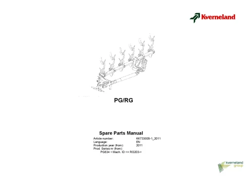 Kverneland PG -RG Ploughs Reversible Semi-mounted 2011 Sn PG834-RG203 Parts Manual Catalog Pdf Download