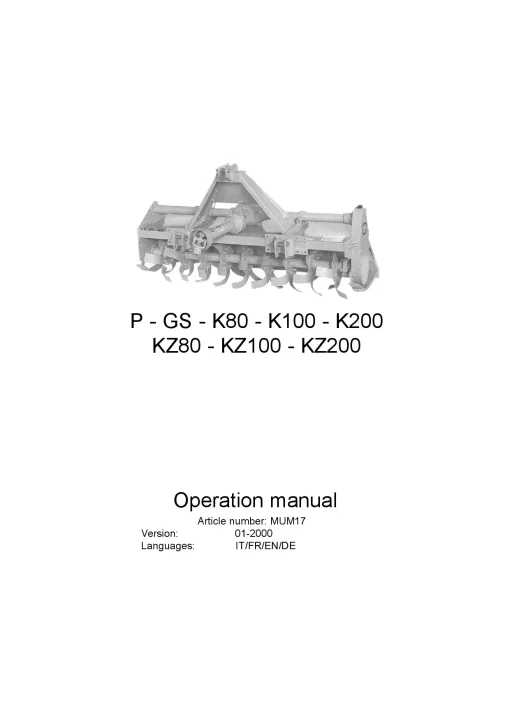 Kverneland PGS K80 K100 K200 KZ80 KZ100 KZ200 Rotary tillers 2000 Operation Maintenance Manual PDF download
