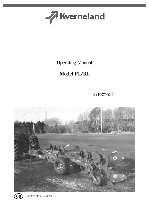Kverneland PL-RL Rotary tillers 2002 Operation Maintenance Manual PDF download