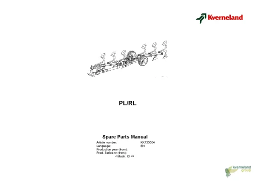 Kverneland PL -RL Variomat Ploughs Reversible Semi-mounted -2005 Parts Manual Catalog Pdf Download