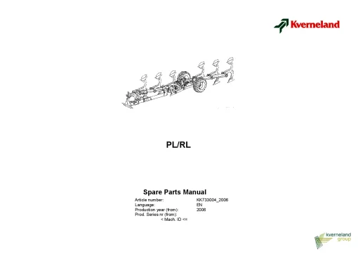 Kverneland PL -RL Variomat Ploughs Reversible Semi-mounted 2006 Parts Manual Catalog Pdf Download