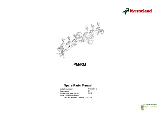Kverneland PM -RM Ploughs Reversible Semi-mounted 2007 Operation Maintenance Manual PDF download