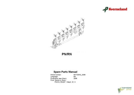 Kverneland PN- RN Ploughs Reversible Semi-mounted 2006 Parts Manual Catalog Pdf Download