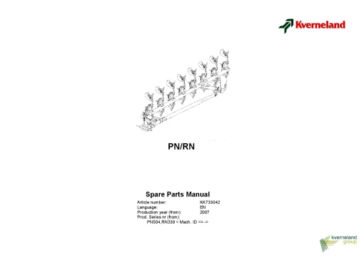 Kverneland PN- RN Ploughs Reversible Semi-mounted 2007 Parts Manual Catalog Pdf Download