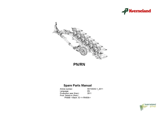 Kverneland PN- RN Ploughs Reversible Semi-mounted 2011 Sn PN889-RN638 Parts Manual Catalog Pdf Download