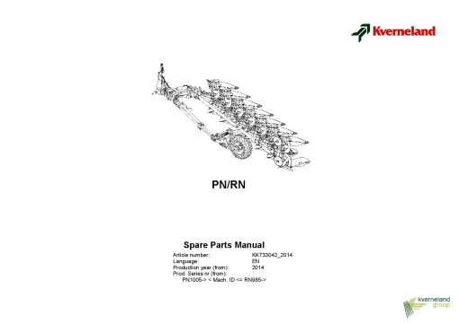 Kverneland PN- RN Ploughs Reversible Semi-mounted 2014 Parts Manual Catalog Pdf Download