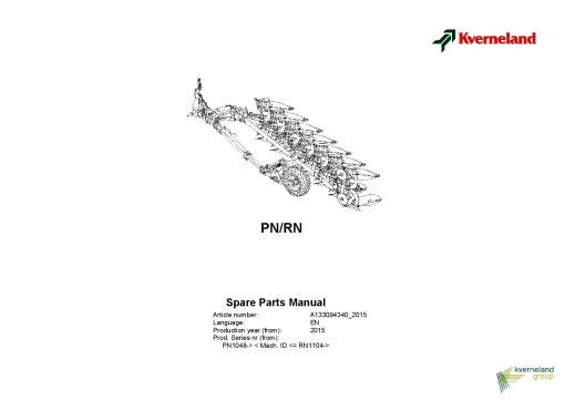 Kverneland PN- RN Ploughs Reversible Semi-mounted 2015 Parts Manual Catalog Pdf Download