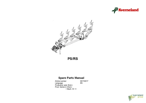 Kverneland PS- RS Ploughs Reversible Semi-mounted 2005 Parts Manual Catalog Pdf Download