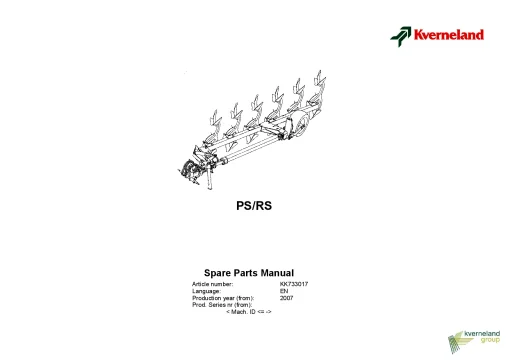 Kverneland PS -RS Ploughs Reversible Semi-mounted 2007 Parts Manual Catalog Pdf Download