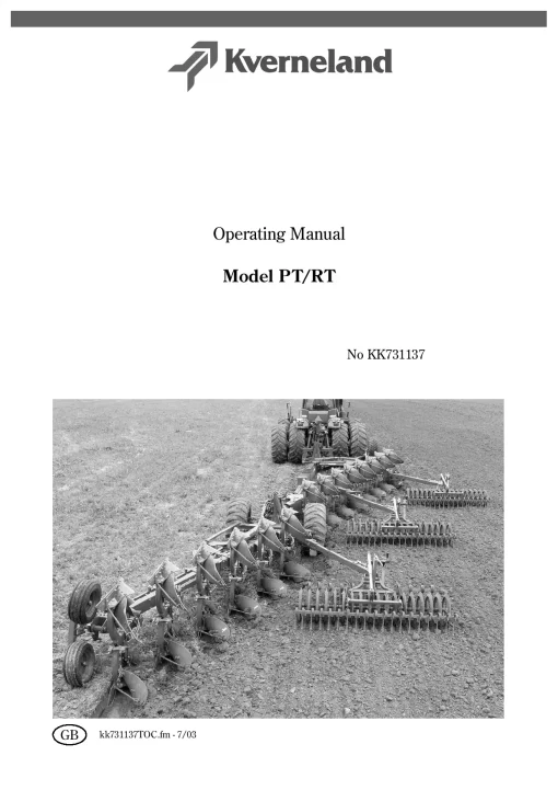 Kverneland PT- RT Ploughs Reversible Semi-mounted 2003 Operation Maintenance Manual PDF download