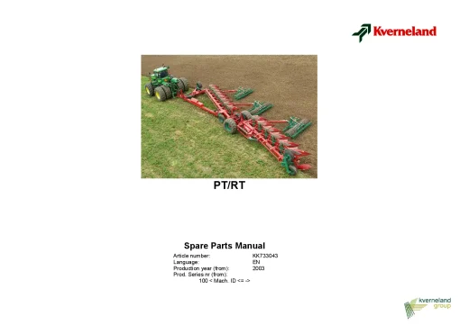 Kverneland PT- RT Ploughs Reversible Semi-mounted 2003 Parts Manual Catalog Pdf Download