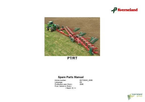 Kverneland PT- RT Ploughs Reversible Semi-mounted 2006 Parts Manual Catalog Pdf Download