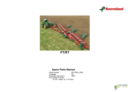 Kverneland PT- RT Ploughs Reversible Semi-mounted 2008 Parts Manual Catalog Pdf Download