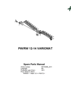 Kverneland PW -RW 12-14 Variomat Ploughs Reversible Semi-mounted 2011 Parts Manual Catalog Pdf Download
