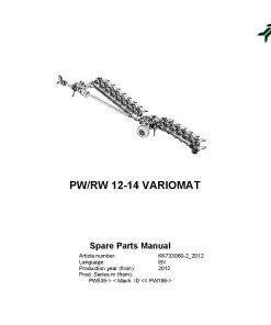 Kverneland PW -RW 12-14 Variomat Ploughs Reversible Semi-mounted 2012 Sn 535-199 Parts Manual Catalog Pdf Download