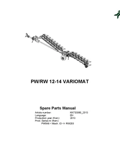 Kverneland PW -RW 12-14 Variomat Ploughs Reversible Semi-mounted 2013 Sn 548-203 Parts Manual Catalog Pdf Download