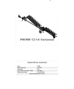 Kverneland PW -RW 12-14 Variomat Ploughs Reversible Semi-mounted 2014 Operation Maintenance Manual PDF download