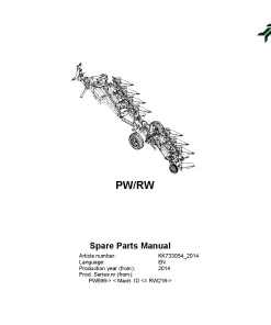 Kverneland PW -RW Ploughs Reversible Semi-mounted 2014 SN PW596 -RW216 Parts Manual Catalog Pdf Download