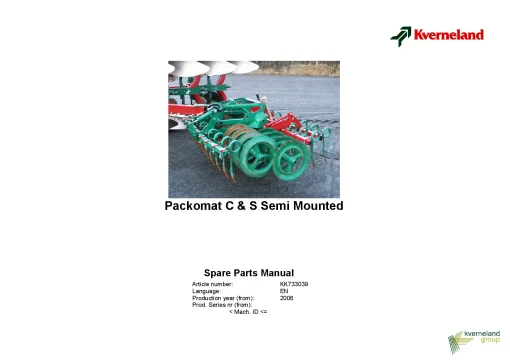 Kverneland Packomat C S Semi Mounted Ploughs 2006 Parts Manual Catalog Pdf Download