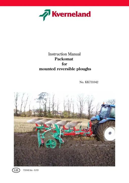 Kverneland Packomat C S Semi Mounted Ploughs 2007-2012 Operation Maintenance Manual PDF download
