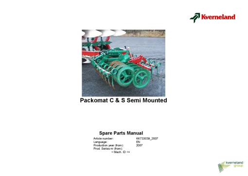 Kverneland Packomat C S Semi Mounted Ploughs 2007 Parts Manual Catalog Pdf Download