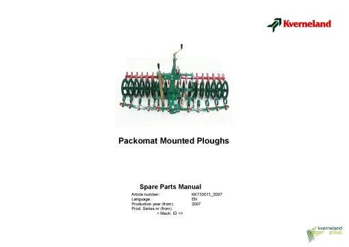 Kverneland Packomat Mounted Ploughs 2007 Parts Manual Catalog Pdf Download
