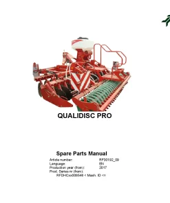 Kverneland QUALIDISC Disc Harrow Compact 2017 Parts Manual Catalog Pdf Download
