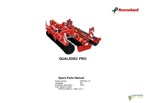 Kverneland QUALIDISC Disc Harrow Compact 2018 Parts Manual Catalog Pdf Download