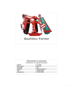 Kverneland Qualidisc Farmer Disc Harrow Compact 2016 North America Operation Maintenance Manual PDF download