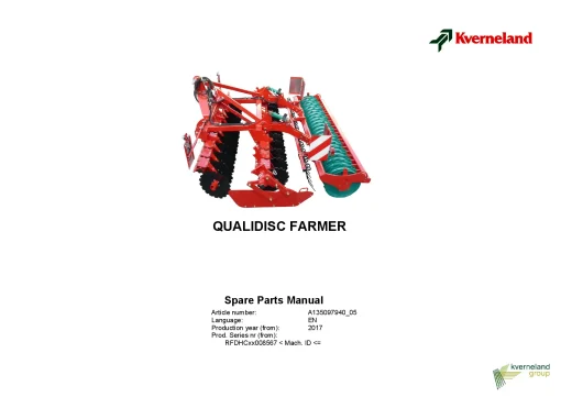 Kverneland Qualidisc Farmer Disc Harrow Compact 2017 Parts Manual Catalog Pdf Download