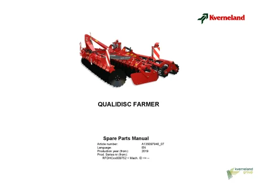 Kverneland Qualidisc Farmer Disc Harrow Compact 2019 Parts Manual Catalog Pdf Download