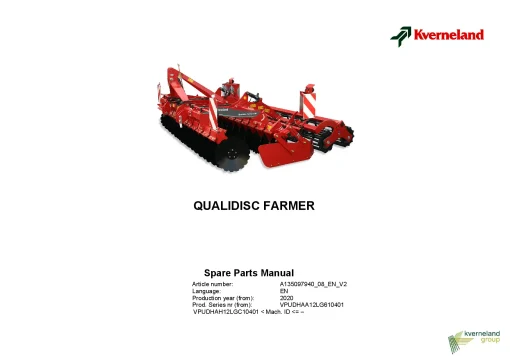 Kverneland Qualidisc Farmer Disc Harrow Compact 2020 Parts Manual Catalog Pdf Download