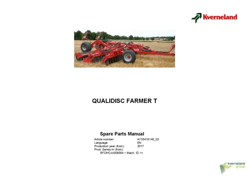 Kverneland Qualidisc Farmer T Disc Harrow Compact 2017 Parts Manual Catalog Pdf Download