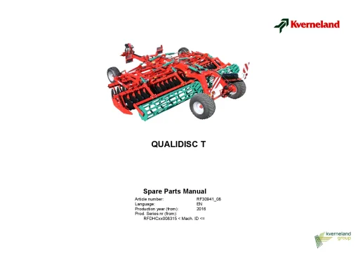 Kverneland Qualidisc T Disc Harrow Compact 2016 Sn 008315 Parts Manual Catalog Pdf Download