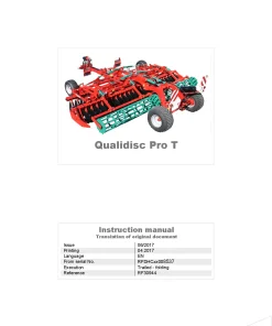 Kverneland Qualidisc T Pro Disc Harrow Compact 2017 Operation Maintenance Manual PDF download